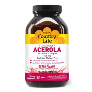 Paquete Country Life Vitamina C Acerola 500mg 90 wafers masticables