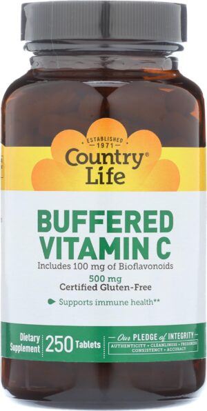 Country Life Vitamina C bufferada 500mg 250 tabletas vegano