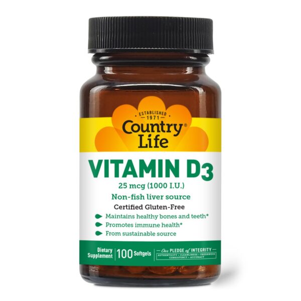 Country Life vitamina d3 suplemento sin pescado 100 cápsulas