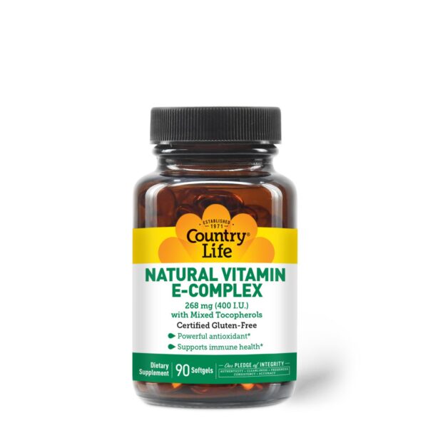Country Life vitamina e natural 400 iu cápsulas blandas paquete