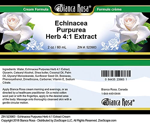 Lado del frasco crema extracto Echinacea Purpurea 2 oz