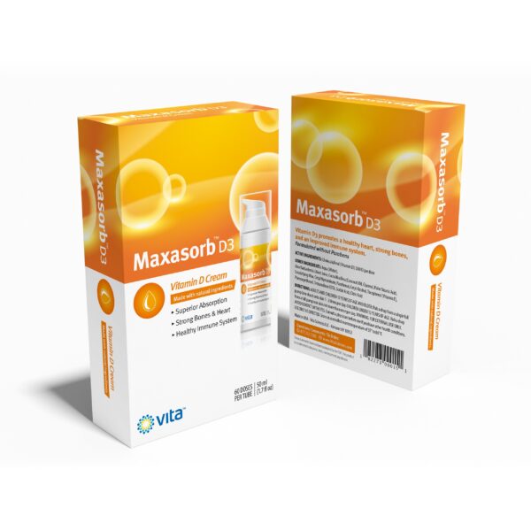 Version 1.0.0 Crema Maxasorb vitamina d3 frasco lateral