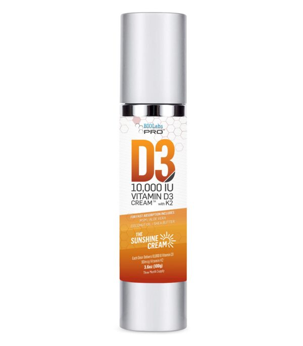 Crema vitamina D3 10,000 UI con vitamina K2 frasco lujo BioLabs PRO
