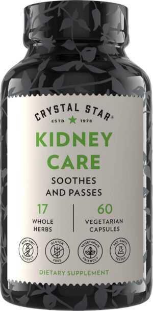 Botella Crystal Star Kidney Care 60 cápsulas suplemento natural renal