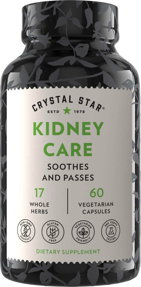 Botella Crystal Star Kidney Care 60 cápsulas suplemento natural renal
