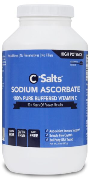 Version 1.0.0 Frente del frasco de C-Salts Pure Sodium Ascorbate Vitamin C Powder