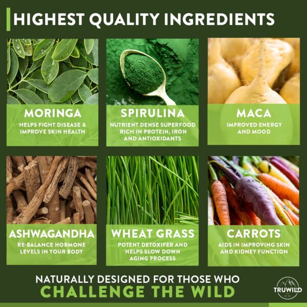 Cuchara con polvo TruWild Greens superalimento para salud natural
