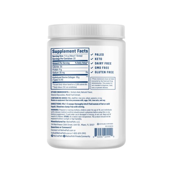 Cucharada medidora con polvo de colágeno