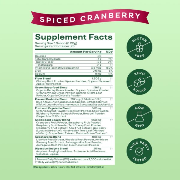 Cucharada de polvo greens Bloom Nutrition para salud intestinal