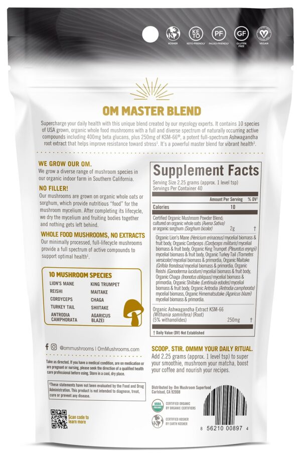 Cucharada polvo hongos Om mezcla maestra orgánica