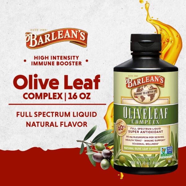 Cucharada de suplemento hoja de olivo Barlean's para apoyo inmunológico