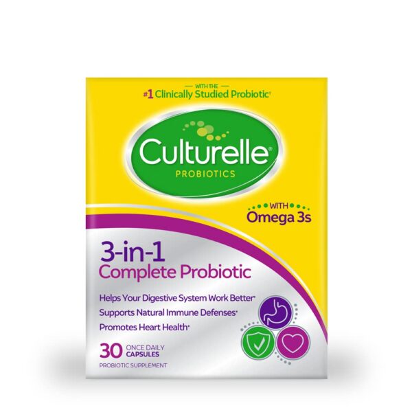 Version 1.0.0 Culturelle probiótico completo 3-en-1 caja frontal 30 cápsulas