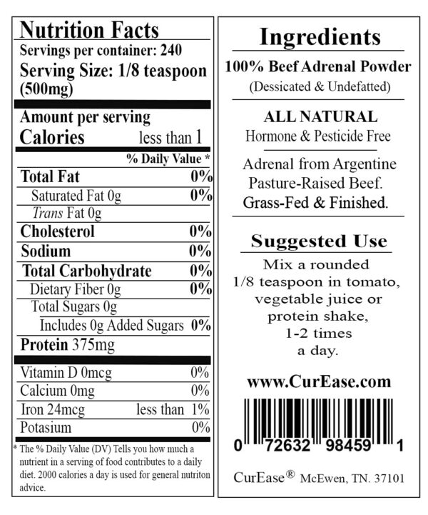 Porción de polvo adrenal de res argentino