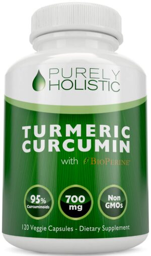 Frasco de cápsulas de cúrcuma 700mg con pimienta negra Purely Holistic