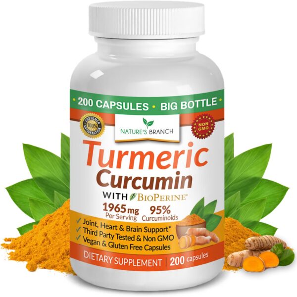 Cúrcuma Curcumina Nature's Branch 200 cápsulas orgánicas y veganas