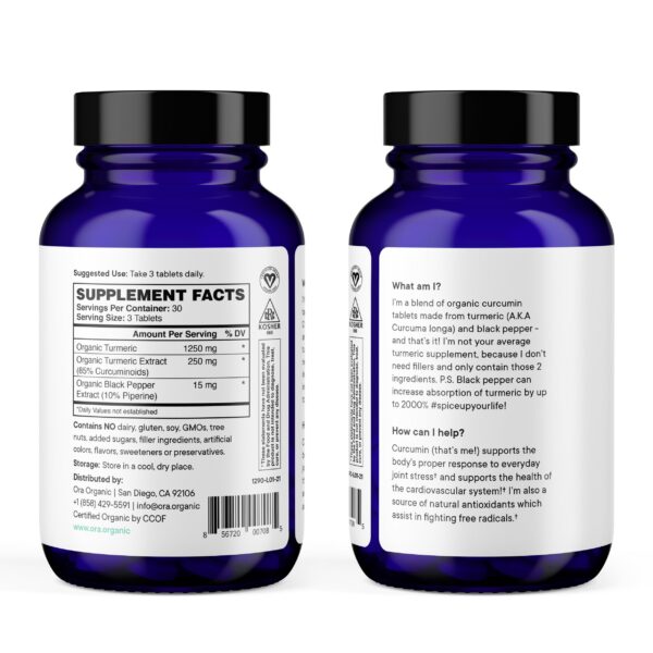 Cúrcuma orgánica ora sin rellenos para salud cardiovascular
