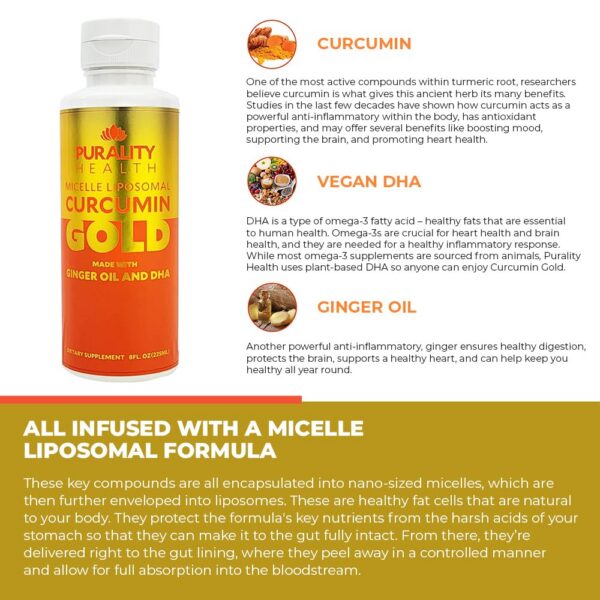 Curcumina Oro Purality Health botella frente suplemento liposomal 15 días