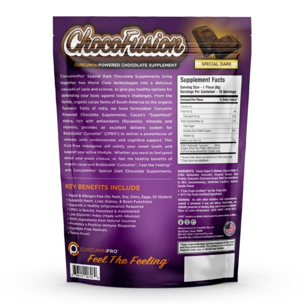 Chocolate curcuminpro ChocoFusion curcuma bio-disponible 15 piezas por bolsa
