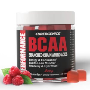 Version 1.0.0 Cybergenics BCAA Gomitas sabor baya empaque frontal