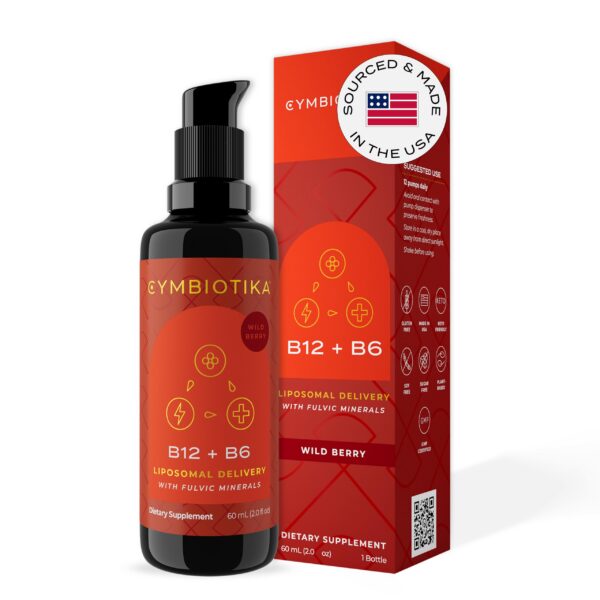 Frasco suplemento vitamina b12 liposomal cymbiotika 1250 mcg