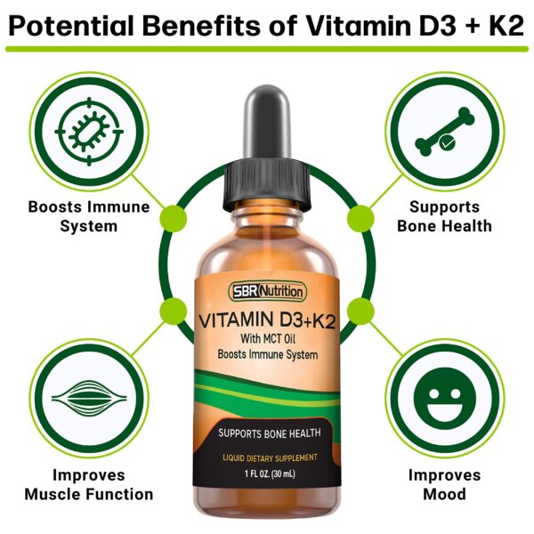 Botella vitamina d3 k2 sbr nutrition gotas líquidas 1 oz