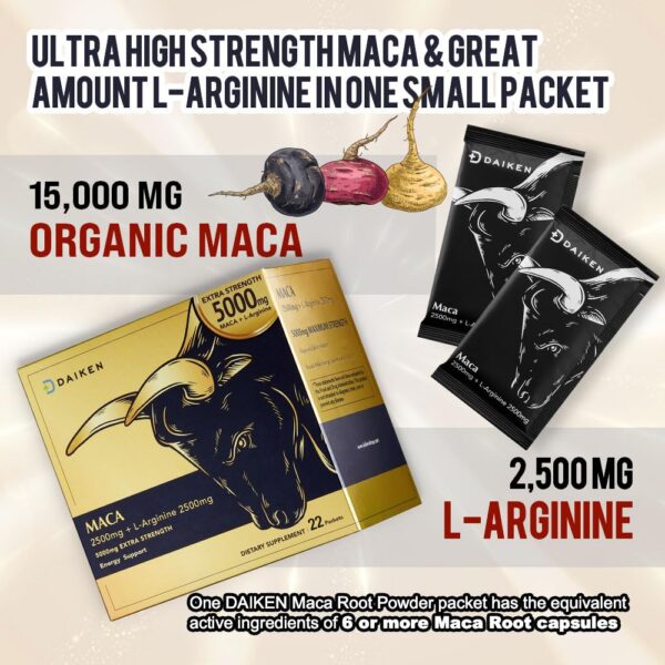 Etiqueta frontal con logotipo DAIKEN maca peruana