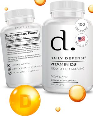 Daily Defense vitamina D3 tabletas suplemento paquete