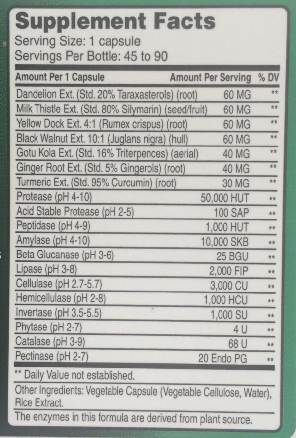 Suplemento Daily Detox etiqueta ingredientes naturales