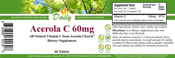 Frasco Daily Manufacturing Acerola C con etiqueta