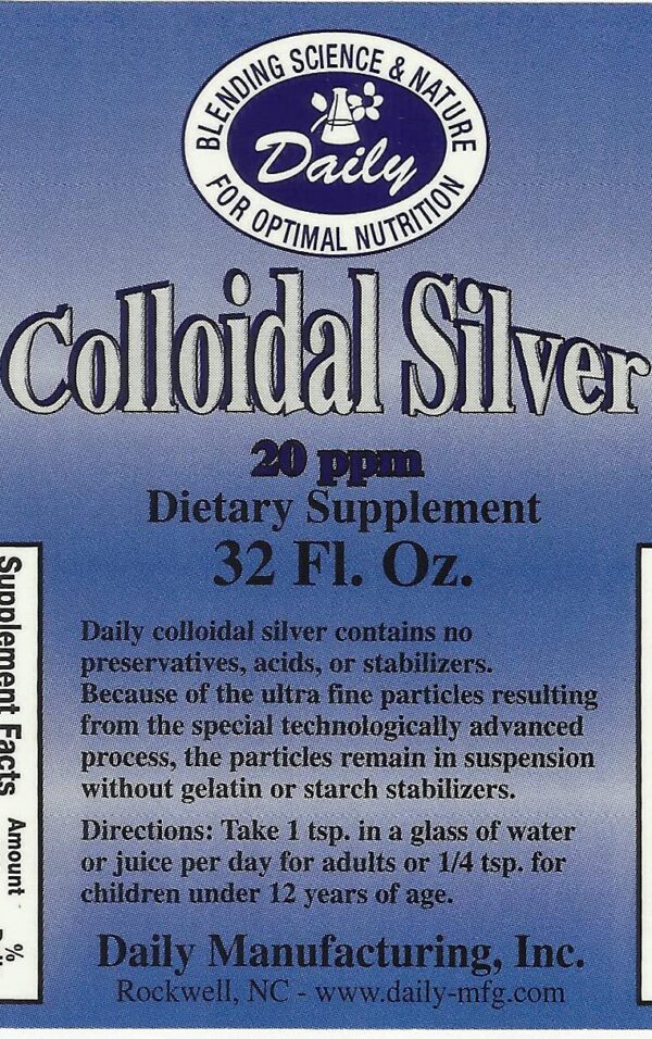 Etiqueta del frasco de plata coloidal