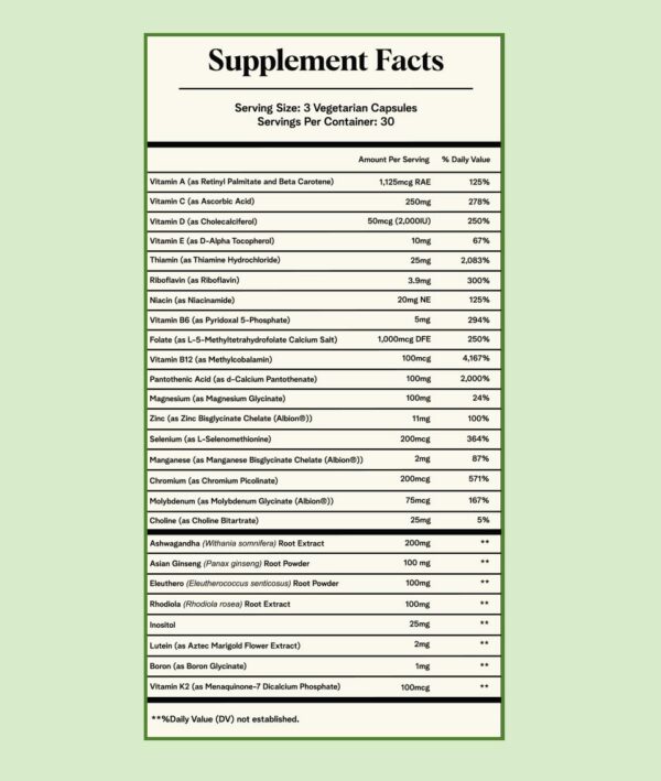 Etiqueta Daily Response multivitamínico