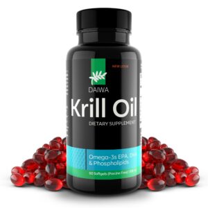 Frasco de Daiwa Krill Oil 1000 mg con cápsulas blandas