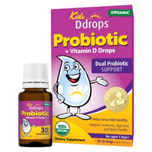 DDrops Kids' Probiotic Drops frasco y etiqueta