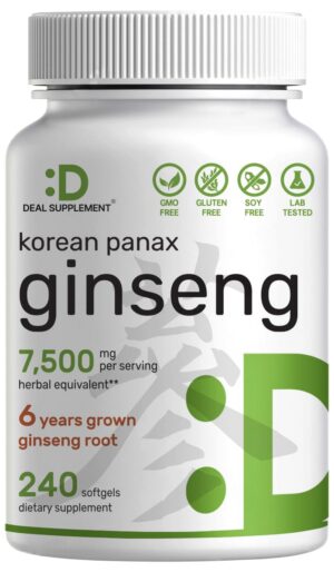 Botella con cápsulas blandas de ginseng rojo coreano de DEAL SUPPLEMENT