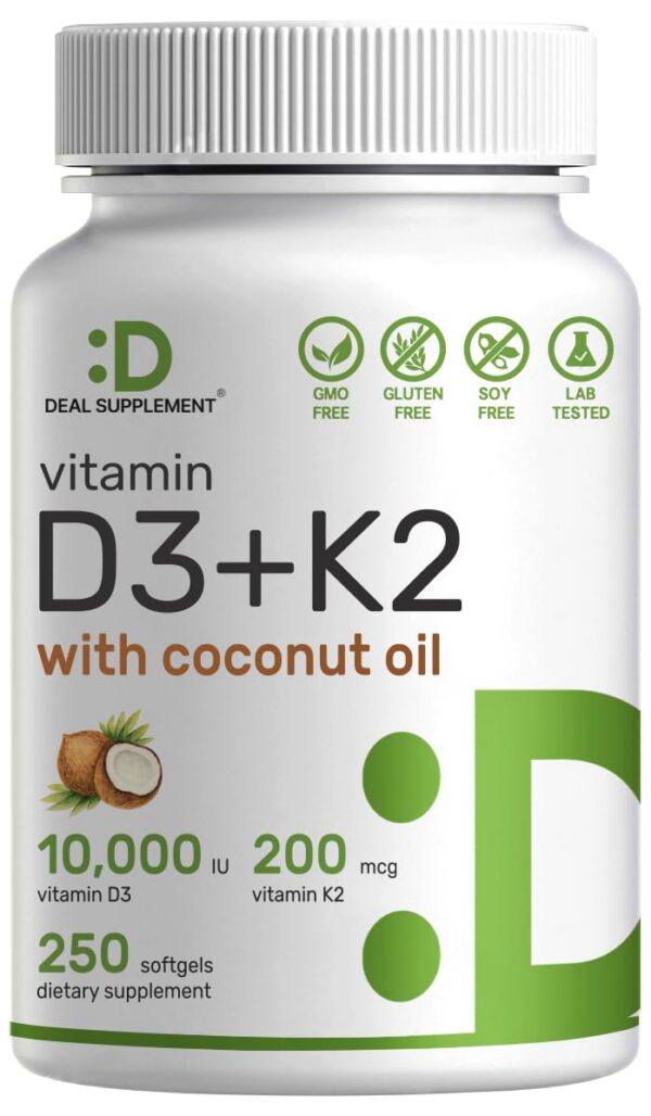 DEAL SUPPLEMENT Vitamina D3 10000 IU K2 MK7 250 cápsulas blandas