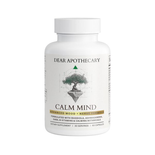 Botella de suplemento Calm Mind para estrés y relajación