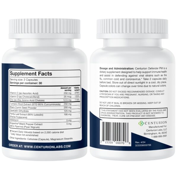 Defender PM etiquetas de ingredientes naturales para sueño e inmunidad