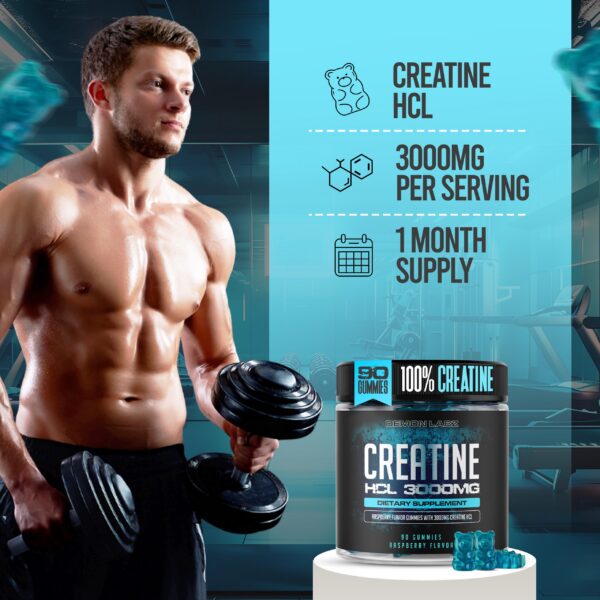 Frasco con gomitas creatina sabor frambuesa