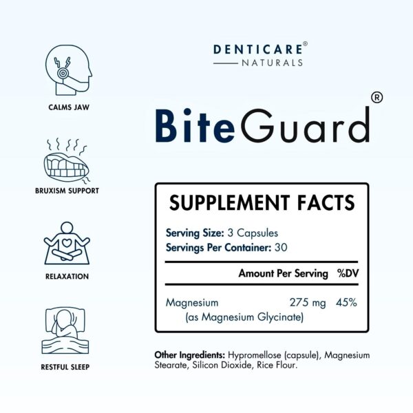 Primer plano de cápsulas blancas Denticare Bite-Guard