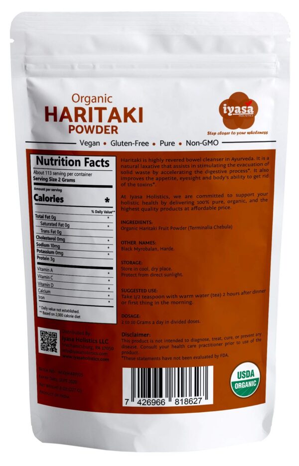 Descripción y uso Haritaki polvo orgánico Iyasa