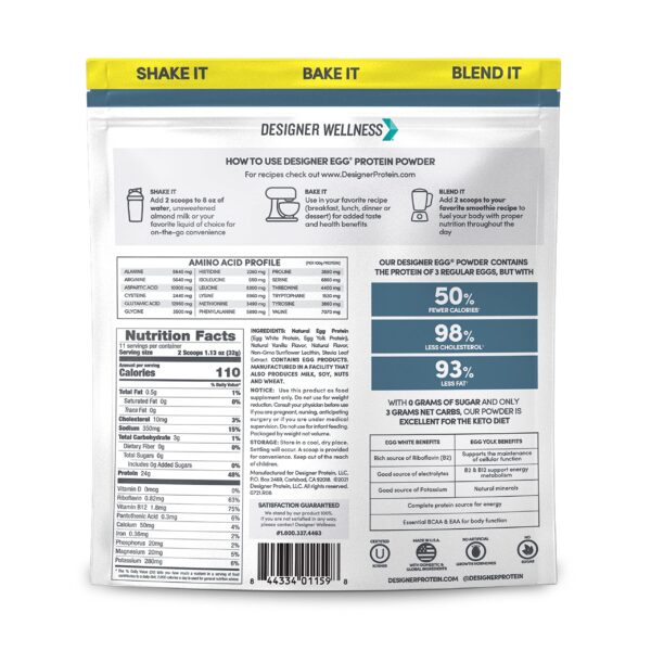 Etiqueta del producto Designer Egg proteína