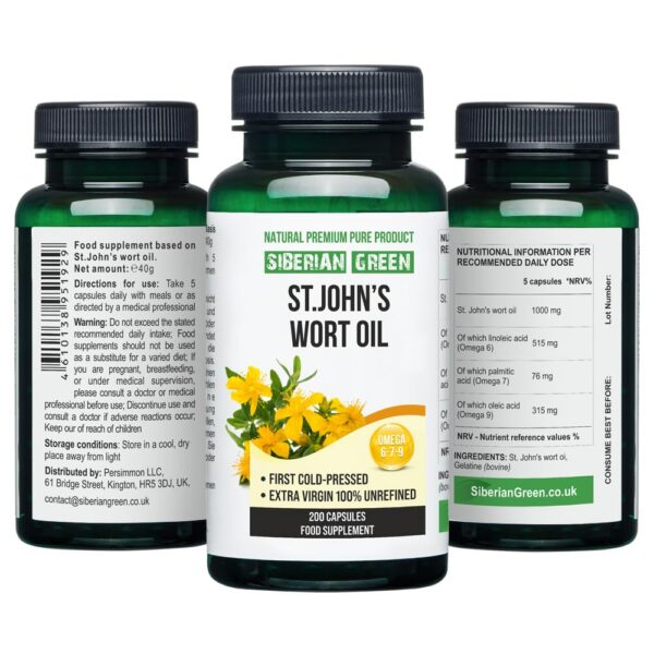 Detalle aceite hierba san juan siberiana capsulas aptas veganos