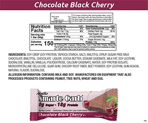 Detalle de barra NuGo Smarte Carb con 18g proteína y sin azúcar