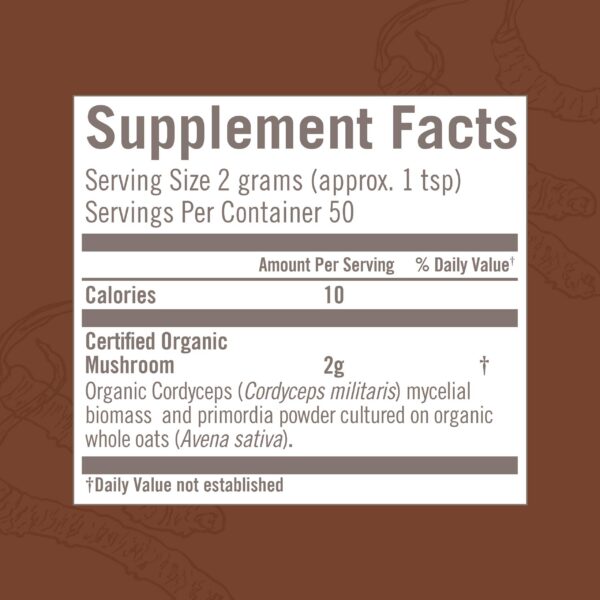 Detalle bolsa polvo orgánico OM Mushroom Cordyceps