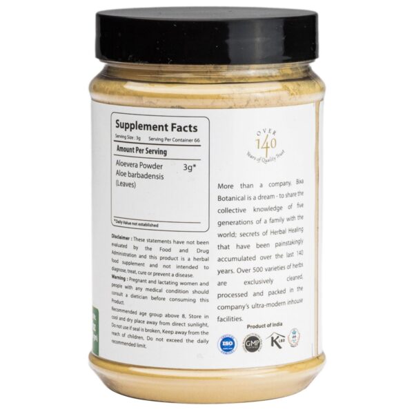 Detalle del bote de polvo de aloe vera bixa BOTANICAL