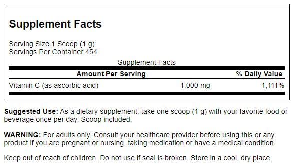 Detalle bote polvo vitamina c Swanson 1000mg