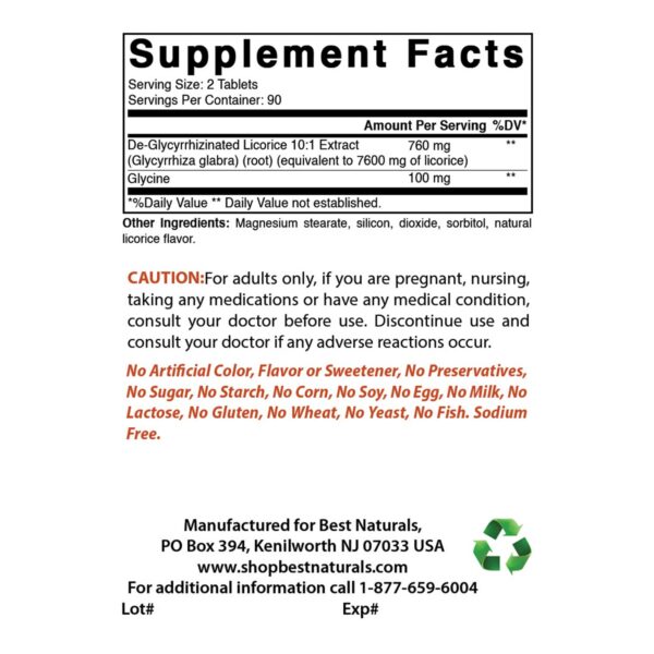 Detalle botella Best Naturals DGL masticables