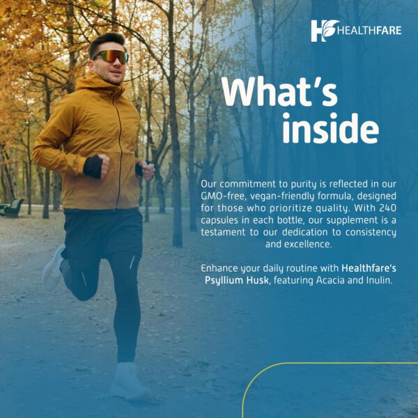 Detalle botella cápsulas de psyllium Healthfare alta calidad