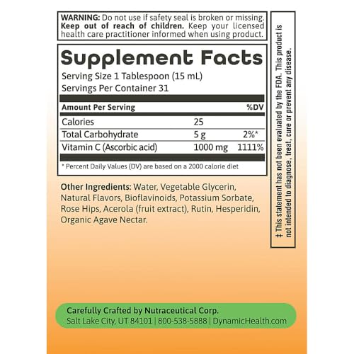 Detalle botella Dynamic Health Vitamina C líquida 16 onzas