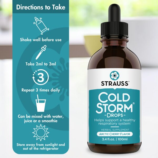 Detalle botella Strauss Naturals Coldstorm gotas sabor cereza